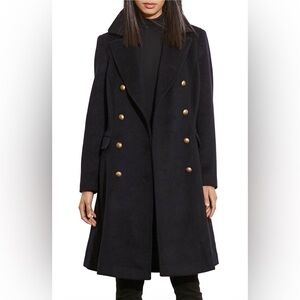 Lauren by Ralph Lauren skirted wool blend military coat